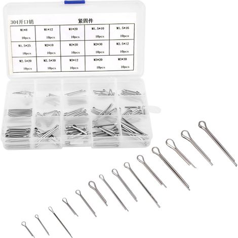 Kit de 150 goupilles fendues en acier inoxydable 304 (15 types différents) M1 et M3 (1/5)