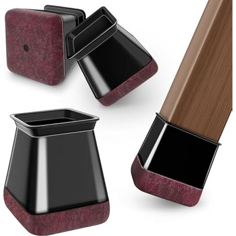 24 protectores cuadrados negros para patas de sillas, tapas para patas de sillas, protectores de suelo de silicona, deslizadores de fieltro para sillas, reducen el ruido, evitan arañazos M (20,1-26 mm