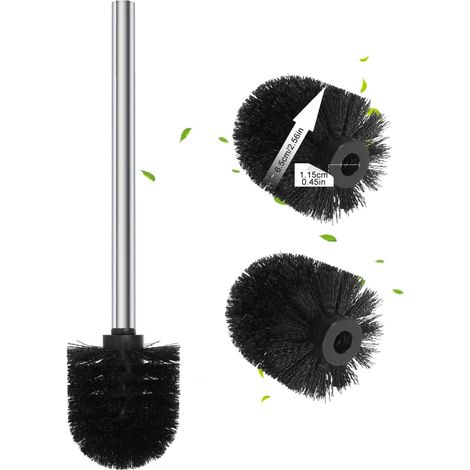 Brosse WC noire Ø 6,5 cm, 3 têtes de brosse WC de rechange, noir, diamètre 6,5 cm + 1 manche en acier inoxydable 26,5 cm, brosse WC avec manche en acier inoxydable, brosse WC pour (1/5)