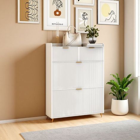 Schuhschrank für 12 Paare, 2 Schubladen, 2 Türen, Aufbewahrungsmöbel für den Eingangsbereich, Wohnzimmer, Schuhschrank, 80x24x110 cm, Weiß
