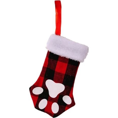 Décorations de Noël pour chats - Chaussettes de Noël à carreaux avec motifs de pattes à suspendre au sapin - Bricolages de Noël - Décorations de fête