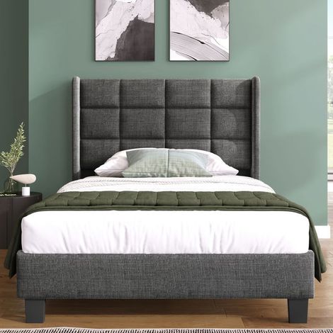 Lit - SOGEU - Capitonné - 90x200 - Tête de lit haute inclinable - Matelas inclus (1/5)