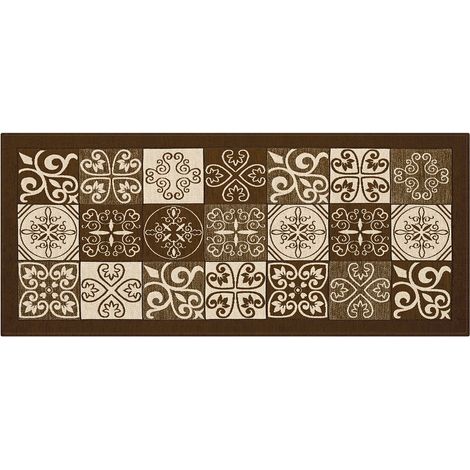 BIANCHERIAWEB Tappeto cucina antiscivolo lavabile, Passatoia cucina misura 55x80 cm, Tappeto cucina Made in Italy con Disegno Maiolica Marrone, Tappeto Runner Lavabile e Stirabile