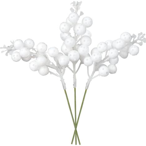 Rameaux De Baies Blanches - 20 Pièces - 23 Cm - Décoration De Noël Et D'Intérieur - Pour Arbres De Noël Et Couronnes (1/2)