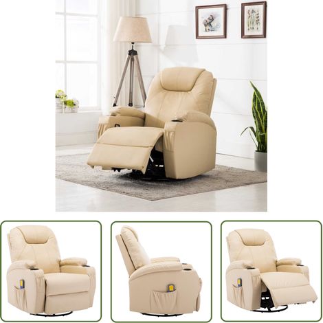 The Living Store Fauteuil à bascule de massage Crème Similicuir - Fauteuil Massant - Fauteuil Relaxant - Chaise Massage - Fauteuil Rotatif - Fauteuil Inclinable (1/5)