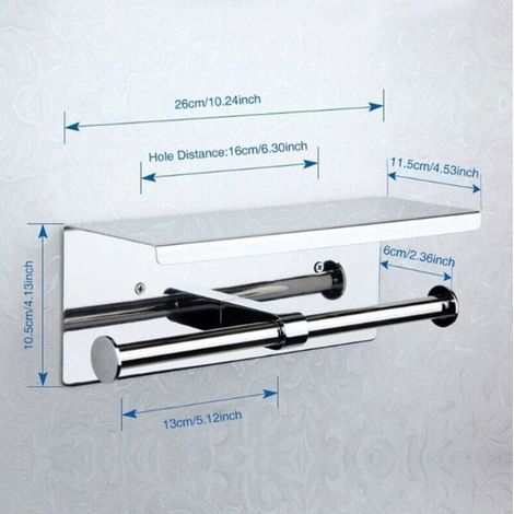 Portarrollos doble para papel higiénico, XU, de pared con dos rollos, estante de acero inoxidable 304, portarrollos con soporte para teléfono, para baño (plateado) - KZQ (1/4)