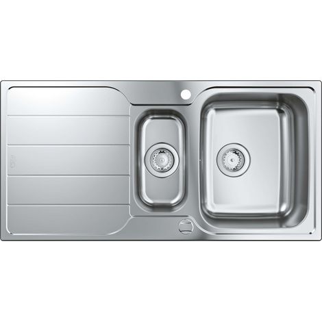 Grohe – Évier 1,5 bac inox brossé AISI 304 1000x500 mm – Garniture de vidage automatique – Montage standard – 31572SD1
