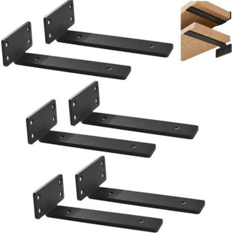 Set of 6 Heavy Duty Rustic Floating Shelf Brackets for Wall Shelves, Black Industrial Shelf Brackets (15.2 cm - 6 pieces) (1/5)