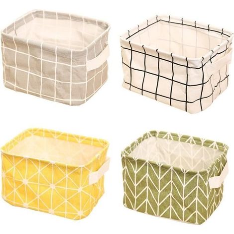 Panier de Rangement en Tissu Lin - Petit - Jaune - Boîte de Rangement Pratique Tiroir en Tissu