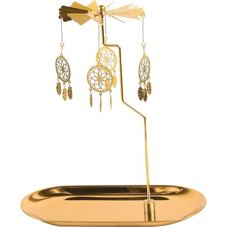 Chandelier Tournant avec Plateau, Tourniquet à Bougies Carrousel Or, Chandelier Métallique Rotatif pour Bougies Thé pour Décoration de Table, Noël, Saint-Valentin, Décoration de Fête, Cadeau (Attrape- (1/4)