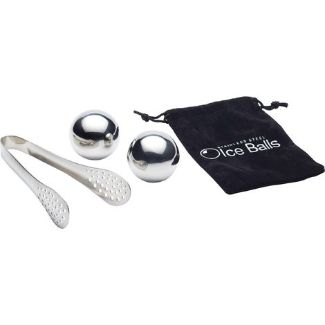 BarCraft - Set per il ghiaccio riutilizzabile in acciaio inox de, confezione con 2 cubetti di ghiaccio riutilizzabili de con pinze e borsa per la conservazione de (1/3)