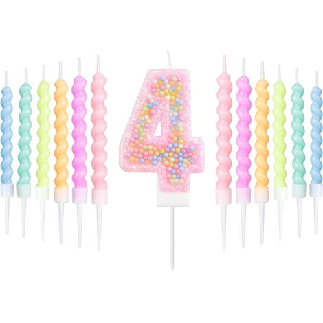 Pastel Macaron 4e jeu de bougies d'anniversaire Décorations filles numéro 4 gâteau décoration fête à the Fournitures douches bébé (1/5)