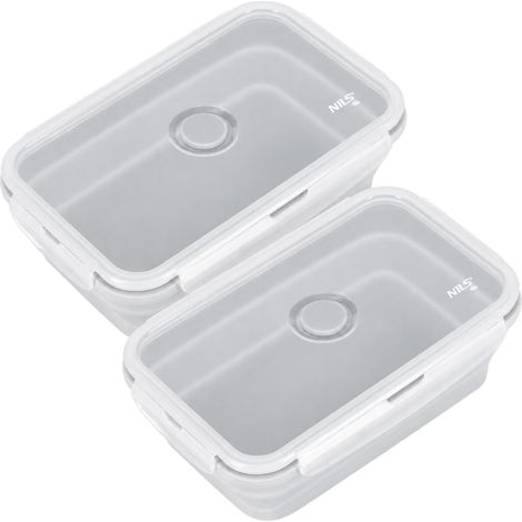 Folding Lunch Box, Grey, 1200ml Capacity, 2-Pack (1/5)