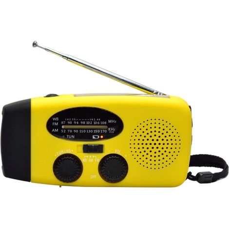 Filiyano – lampe torche à manivelle – Radio d'urgence extérieure avec batterie rechargeable de 2000 MAH, panneau solaire et lampe torche à manivelle