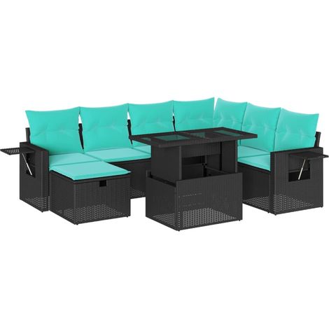 8-teiliges Gartensofa-Set mit Kissen, schwarzes Polyrattan vidaXL (1/5)