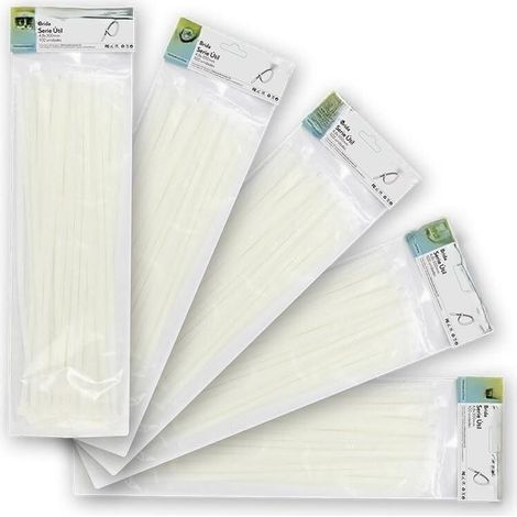 Sachet de 100 serre-câbles blancs 4,8 x 300 mm en nylon 66, résistants et durables, parfaits pour organiser et regrouper les câbles.