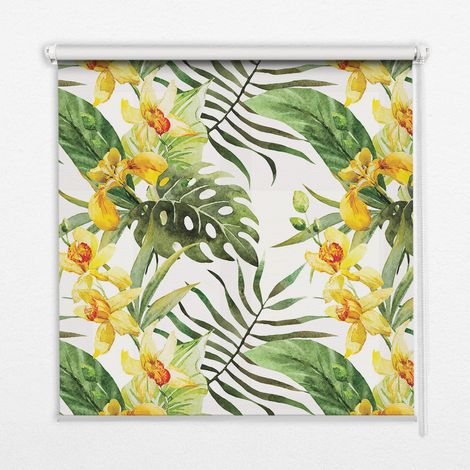 Innenrollo Fensterrollo - Rollo ohne Bohren - Sichtschutzrollo - Lichtdurchlässiges Rollo - Rechteckiges - Rollo - (90 cm x 180 cm) - Gelbe Blume