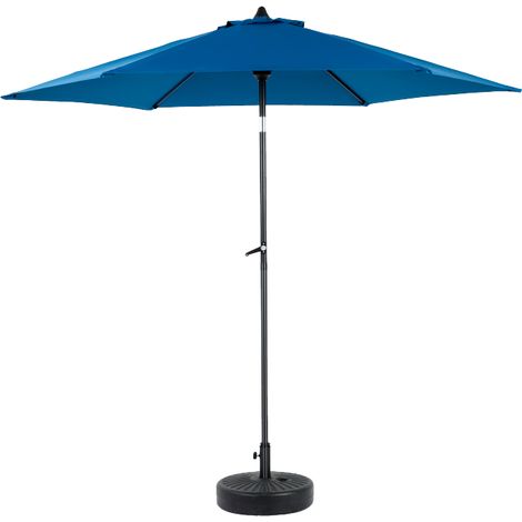 Parasol rectangulaire double face 9 ft bleu, manivelle et inclinaison ajustable, structure aluminium-fer, sans base pour terrasse, jardin et piscine