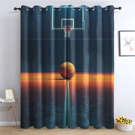 Rideau Occultant Basketball - Décoration Basketball, Rideau Thermique Motif Garçon Sport Jeu de Ballon, Lot de 2 Rideaux Opaque à Oeillets pour Fenetre Chambre Salon, 140x160 cm (LxH) I479 - 2x L 140 (1/5)