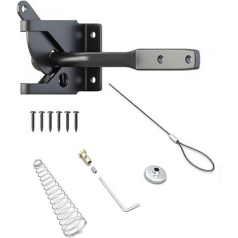 Verrou de porte jardin, loquet gravité automatique - Verrouillage portail en fer à ressort, avec réglable Câble pour clôtures métalliques jardin Noir 11.6x6x4.3