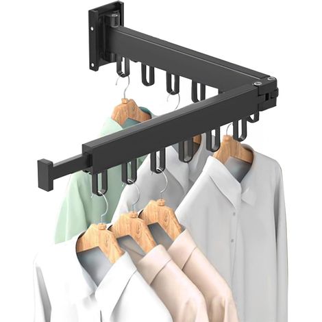 Séchoir à linge mural pliable avec crochets peu encombrant adapté au balcon la salle de bain double pli (1/5)