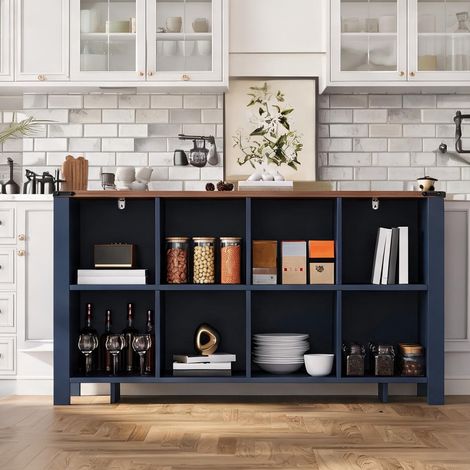 Buffet coloris bleu en MDF 140 x 34 x 75 cm (1/5)