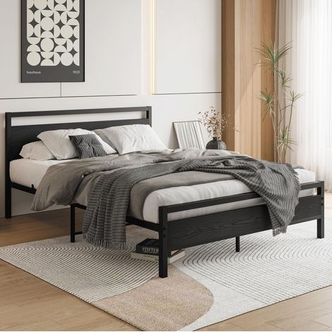 Metallbett 140x200 cm mit Lattenrost und Stauraum, schwarz OKMYHOME (1/5)