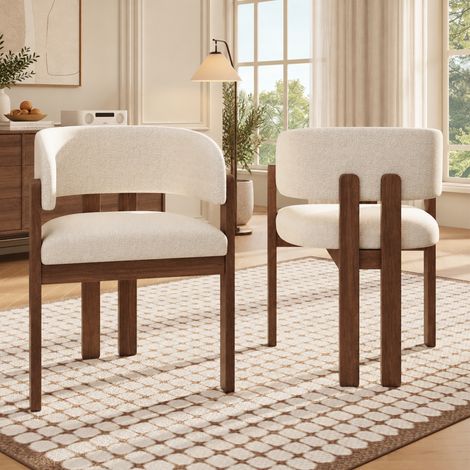Pack de 2 sillas de comedor 60x51x80 cm de madera nogal/beige con reposabrazos – MEUBLIV (1/5)