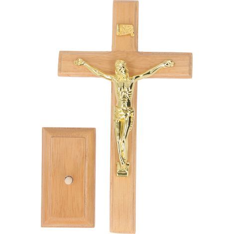 Croix de Table Artisanale en Hêtre Métal Base Stable pour Maison Bureau Cathédrale (1/5)