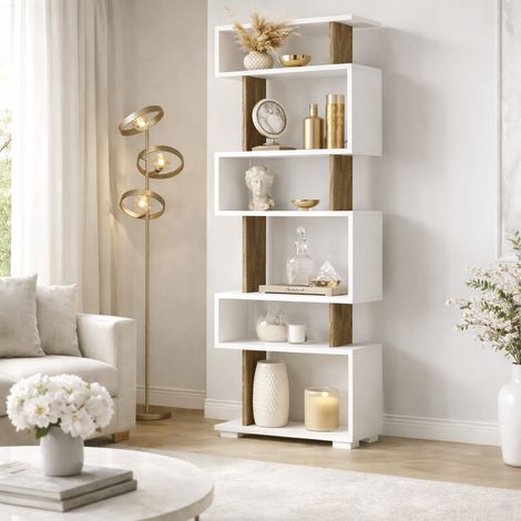 Design-Regal weiß mit Walnuss-Melaminblock 60x165x19,5 cm