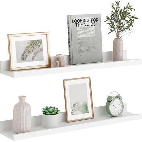 Etagere Murale 60cm, Lot de 2, Profonde 11.3cm, avec Rebord, Blanc (1/5)
