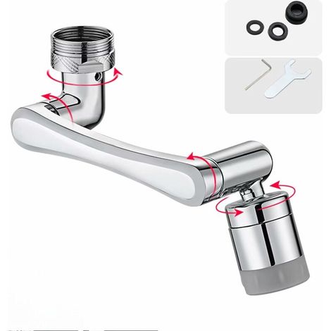 Robinet d'extension pivotant multifonction 1440°, mitigeur magique rotatif 1080°, mousseur avec double sortie d'eau pour cuisine et salle de bain - Argent