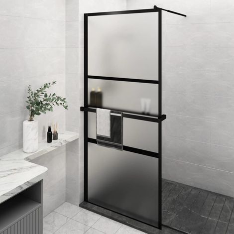 Mampara ducha con estante vidrio ESG y aluminio negro 90x195 cm vidaXL (1/5)