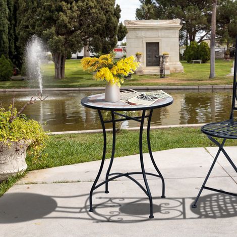 Outsunny Mesa de Jardín Mesa Mosaico Cerámica y Redonda Mesita de Café para Terraza Balcón Φ60x71cm (1/5)