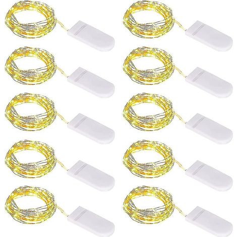 Guirlande lumineuse LED à piles (10 pièces), petite guirlande avec piles, 1 m, 10 micro-ampoules (1/4)
