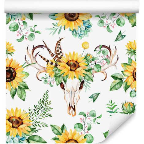 Papier peint tournesols style bohème pour salon et chambre 50x1000 cm (1/5)