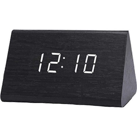 Horloge de bureau moderne en bois avec éclairage LED, réveil et thermomètre, ensemble de 3 pièces (1/5)