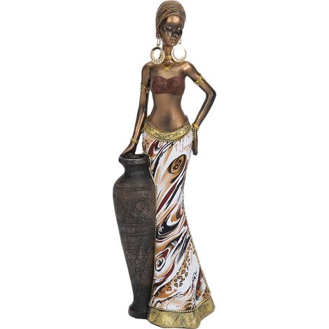 Statue Africaine Type A Résine Décorative Femme Tribale avec Vase Sculpture Artistique Colorée Intérieur Bureau Maison Cadeau (1/5)