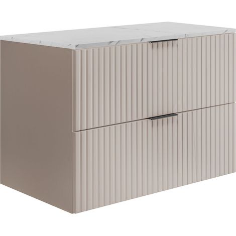 Mueble de baño suspendido, encimera de mármol blanco/cachemira impreso (MDF), 80 x 57 x 46 cm (1/5)