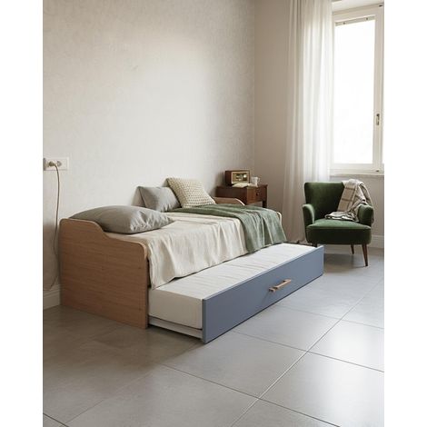 Letto attrezzato Jonny - Letto salvaspazio moderno per cameretta - Struttura virginia con cassettone avio - Letto estraibile inferiore - Rete a doghe inclusa e materassi esclusi (1/4)