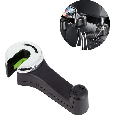 CCYKXA in 1 Auto-Kopfstützenhalterung mit Handyhalterung, 360° drehbarer Rückenhaken für Autotasche, Handtasche, Taschentücher, Lebensmittel, Rücksitz (1 Packung Silber). (1/5)