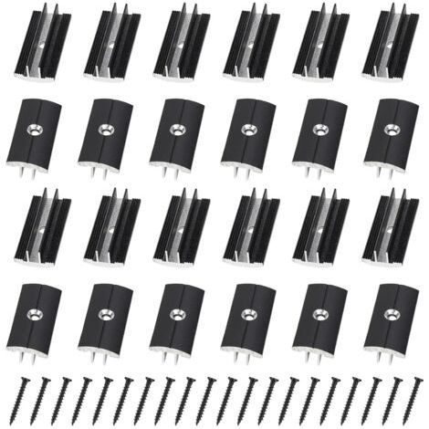 100 clips en plastique noir en forme de T, adaptés aux planchers en bois, espacement de 6 mm, rondelles dissimulées, et livrés avec 100 vis pour panneaux composites WPC/BPC. (1/4)