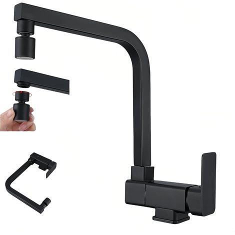 Robinet Cuisine Rabattable Mitigeur Cuisine Rabattable 2 Modes D'évacuation Pliable Bec Orientable 360° Mitigeur Evier En Laiton (noir) (1/5)