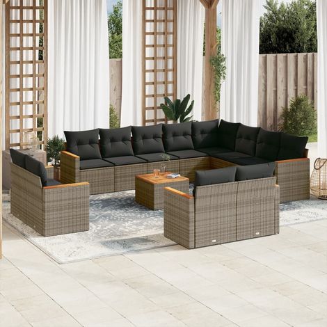 Set sofás de jardín con cojines 13 piezas ratán sintético gris vidaXL (1/3)