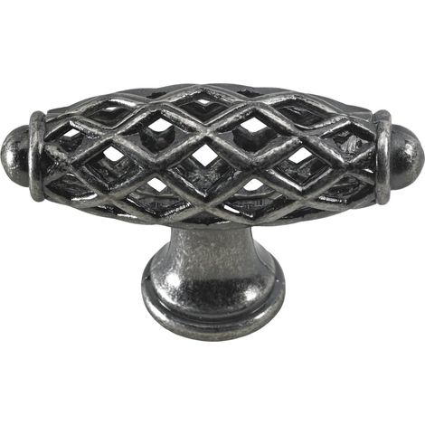 Hettich Möbelknopf Zinkdruckguss brüniert silber 58,0 x 20,0 mm - 1 Stück Möbelgriffe