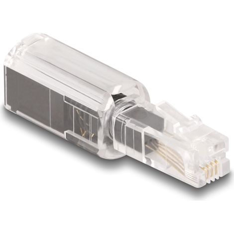 Delock Cable telefónico Adaptador antitorsión RJ10 macho a RJ10 hembra transparente / negro