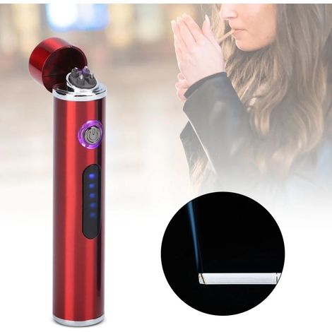 Briquet électrique USB portable avec LED et coupe-vent - Rouge (1/4)