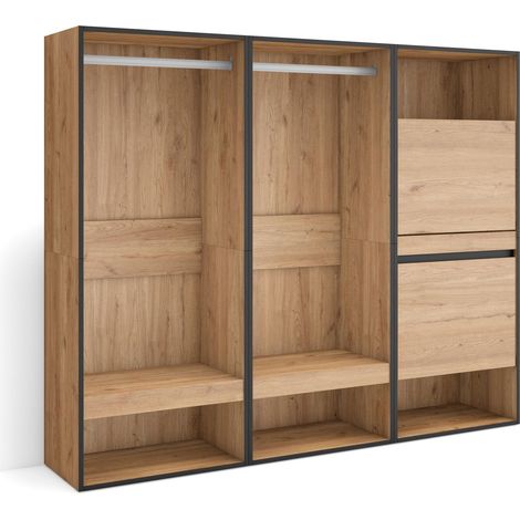 Skraut Home – Armoire à chaussures ouverte 180x35x145cm – 2 compartiments avec étagères – Mélamine chêne et noir – Style moderne (1/5)