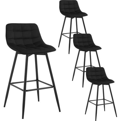WOLTU 4pcs Bar Stool Velvet Seat w/Backrest & Footrest Metal Leg Kitchen Breakfast, Black