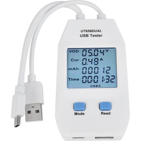 UNi T LCD USB Tester Detektor Voltmeter Amperemeter Digitales Leistungskapazitätstester-Messgerät (UT658 Dual) (1/5)